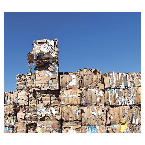 Several large bales of recycled corrugated and paper material